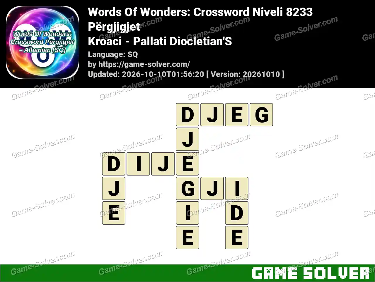 Words Of Wonders: Crossword Niveli 8233 Përgjigjet – Kroaci – Pallati Diocletian’S